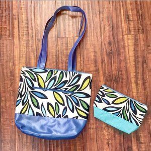 Blue Leather Vinyl Tote Bag